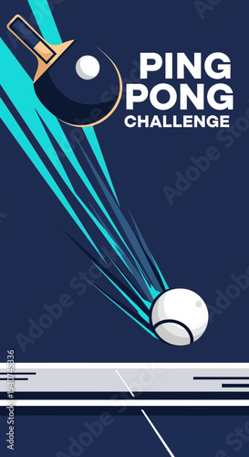 Dynamic Ping Pong Challenge Poster: Modern Sport Illustration for Competition or Event Promotion