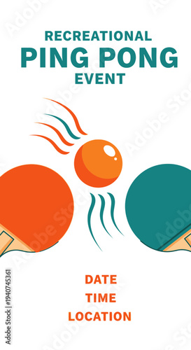 Dynamic Ping Pong Event Advertisement Featuring Bold Colors and Playful Graphics Display