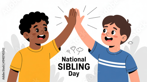 Two boys celebrating national sibling day with a high five gesture smiling and happy