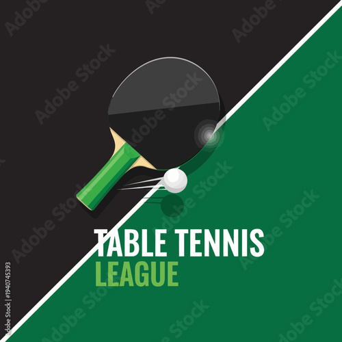 Dynamic Ping Pong Illustration Featuring Racquet, Ball, and League Concept Design