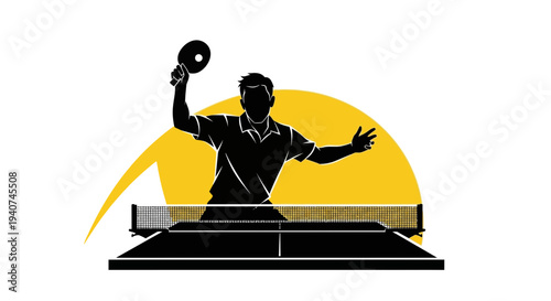 Dynamic Ping Pong Player Action Silhouette Depicting Competition and Skillful Play