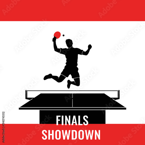 Dynamic Ping Pong Player Silhouette Celebrating Victory At Tournament Finals Showdown