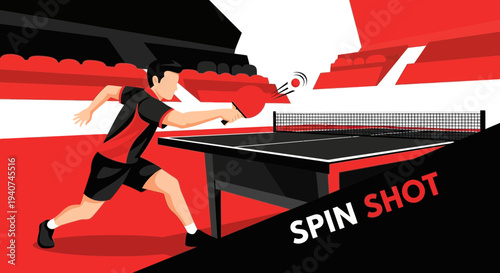 Dynamic Ping Pong Player Hitting Spin Shot During Fast Paced Table Tennis Match