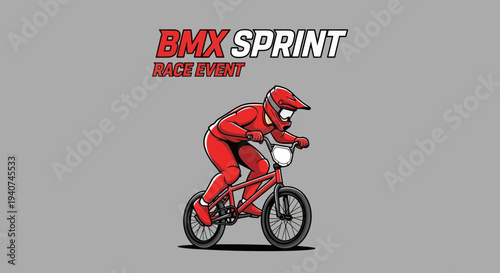 Dynamic Red Rider Races BMX Sprint Event With Intense Determination and Speed