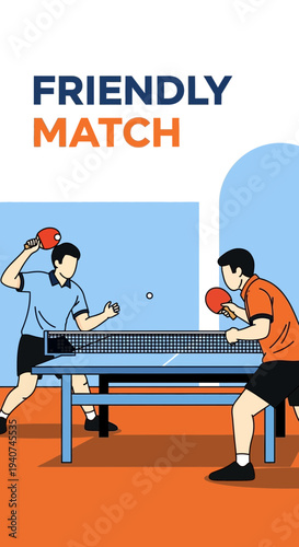 Dynamic Ping Pong Showdown Depicting a Friendly Competition Between Two Enthusiastic Athletes