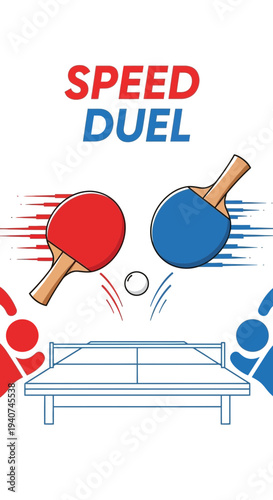 Dynamic Ping Pong Showdown: Intense Speed Duel with Vibrant Paddle and Ball Action