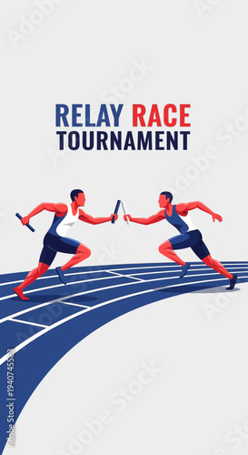 Dynamic Relay Race Competition Depicting Teamwork and Athleticism in Vibrant Vector Art