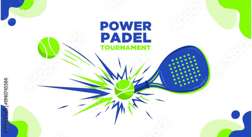 Dynamic Power Padel Tournament Design Illustrating Racket, Ball, And Bold Sport Action