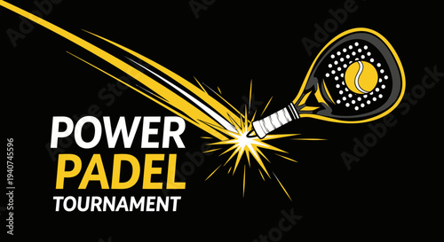 Dynamic Power Padel Tournament Logo on Black Background with Stylish Design