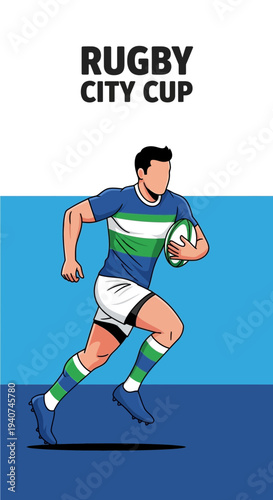 Dynamic Rugby Player Dashing Across The Field With Ball During City Cup Competition