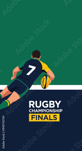 Dynamic Rugby Player In Action During Championship Finals Depicted In Vibrant Illustration
