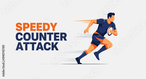 Dynamic Rugby Player Executing a Speedy Counter Attack in a Professional Sport Illustration