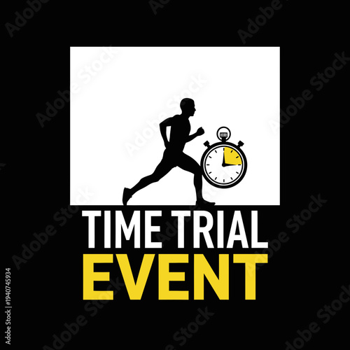 Dynamic Silhouette Depicting a Runner with a Stopwatch for a Time Trial Event Concept