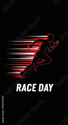 Dynamic Silhouette Depicting Energetic Runner in Motion on a Stark Black Backdrop