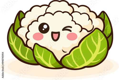 Wallpaper Mural A kawaii-style cauliflower with a wink and bright green leaves. Perfect for healthy food promotions, eco-friendly products, and children’s nutrition content. Great for vegetarian and vegan campaigns. Torontodigital.ca