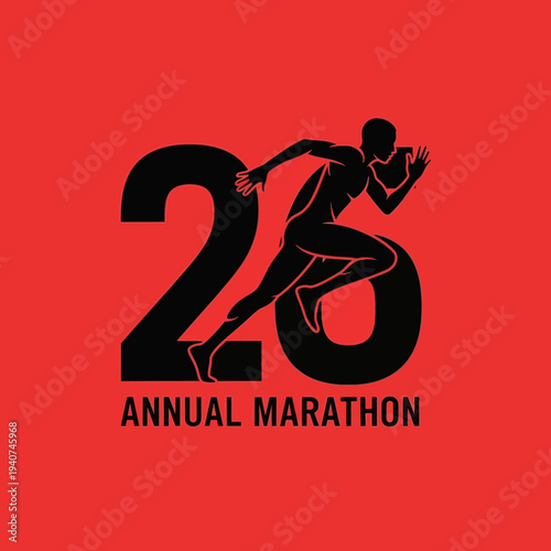 Dynamic Silhouette Depicting Marathon Runner Integrated with Event Typography on Bold Red Background