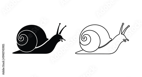 Two snails one black and one white depicted in a simple silhouette