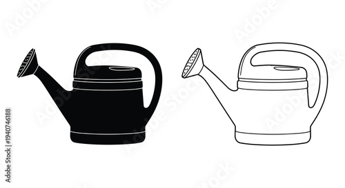 Two watering cans one black and one white depicted in a striking silhouette