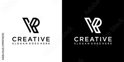 VR or RV initial letter logo design vector template