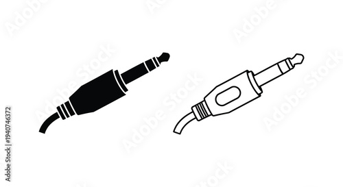 Two audio jack connectors a black and a white outline silhouette