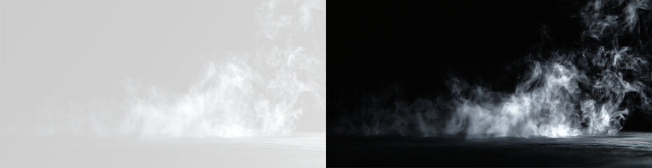 Abstract thick grey smoke cloud on white background. Dynamic flowing mist and fog texture with elegant swirl. Minimalist atmospheric vapor for creative graphic design and copy space overlay fog or gas