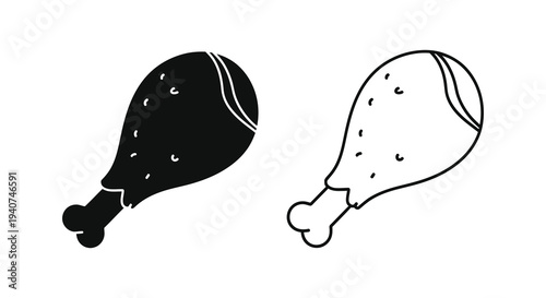 Two chicken drumsticks one dark and one light in a simple silhouette