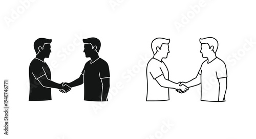 Two men shaking hands depicted in contrasting styles a striking silhouette