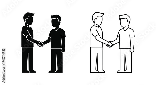 Two men shaking hands depicted in contrasting styles a striking silhouette