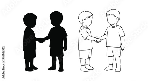 Four boys a handshake and a dark silhouette depiction of friendship