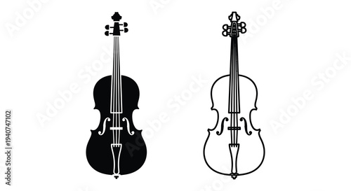 Two stringed instruments a cello and violin displayed in black silhouette