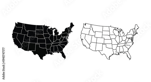 Two united states maps one black and one white a bold silhouette