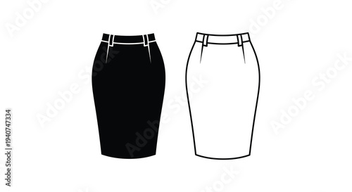 Two skirts one black and one white presented as a graphic silhouette