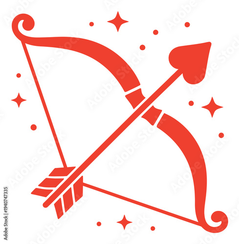 Flat illustration of Cupid bow and arrow depicting love symbolism for Valentine and romance design