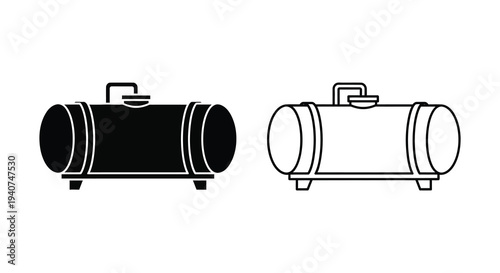 Two black and white depictions of industrial barrels a striking silhouette