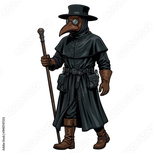 Plague Doctor Walking with Staff Character Design