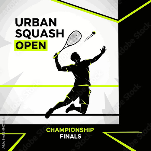 Dynamic Silhouette of Squash Player Executing a Powerful Forehand Shot in Tournament Action