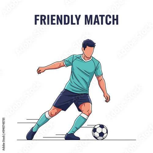 Dynamic Soccer Player Controlling Ball During Friendly Match Depicted in Modern Artistic Style