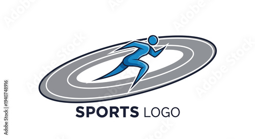 Dynamic Sport Icon: Athletic Runner on Circular Track, Representing Speed and Competition