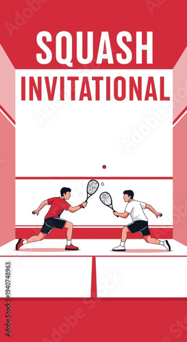 Dynamic Squash Invitation Poster Featuring Two Players Rallying During A Competitive Match Event