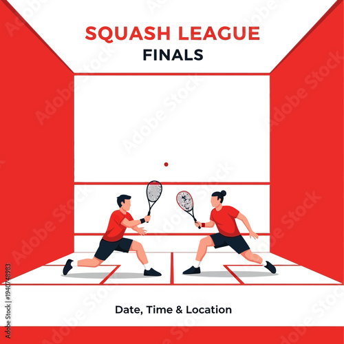 Dynamic Squash League Finals Announcement Featuring Two Players and Competitive Gameplay