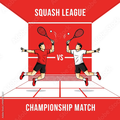 Dynamic Squash League Championship Match Illustration Depicting Intense Sports Action