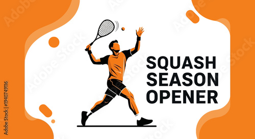 Dynamic Squash Player Celebrating The Opening Of The Season On A Bold Orange Backdrop