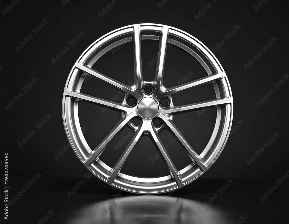 Fototapeta premium A shiny silver car wheel with a sleek design