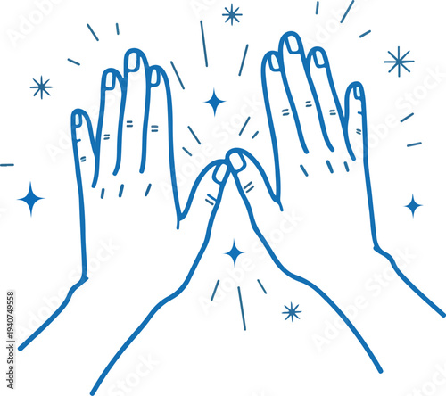 Vector doodle sketch illustration of two hands giving a high five. Hand drawn gesture symbolizing business partnership, teamwork, collaboration and success concept ps
