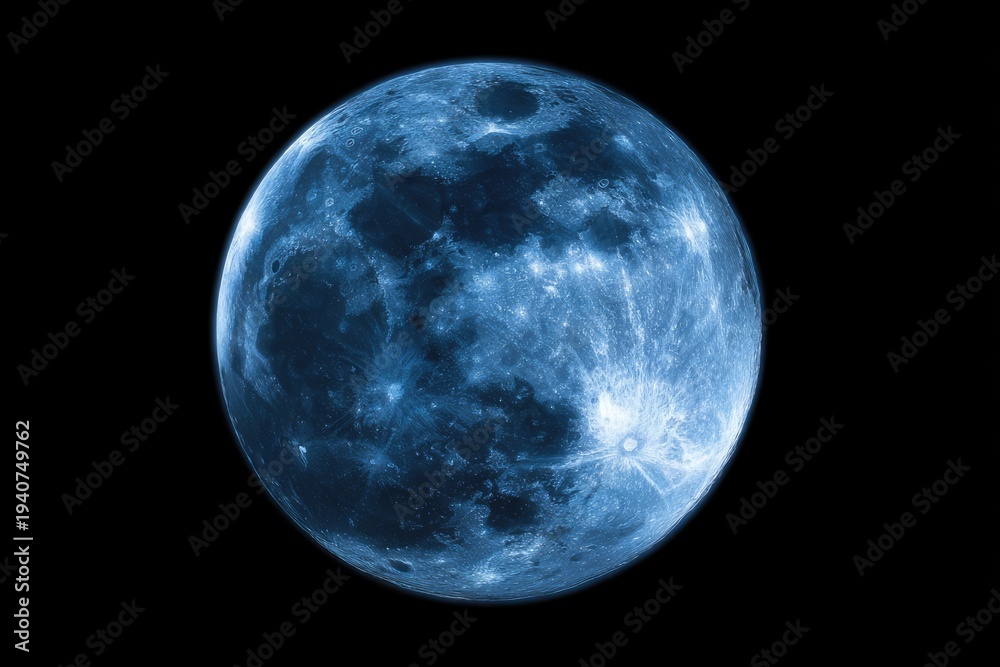 Fototapeta premium Stunning Blue Moon Illuminates Dark Night Sky with Ethereal Glow.