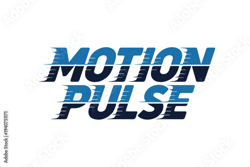 Motion Pulse text logo vector with dynamic speed effect, modern blue and dark grey typography for branding, gaming, or technology design projects