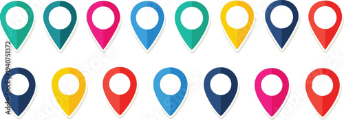 Colorful 3D folded map pin location markers for navigation design