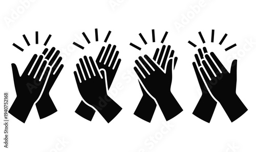 Four pairs of hands applaud in rhythmic.
