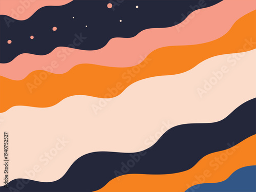 Vibrant wavy lines in orange, pink, and dark blue colors pattern