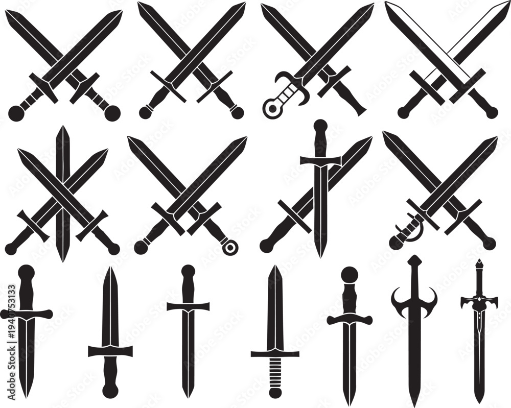 Fototapeta premium Collection of medieval swords and daggers